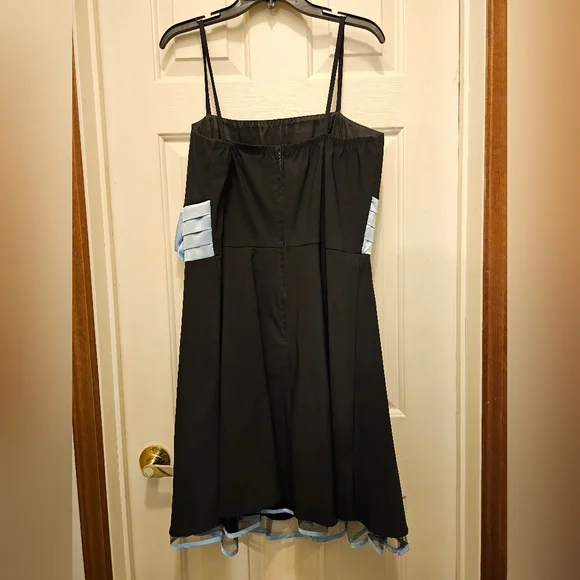 Elegant Black Dress with Light Blue Bow - 1X - Picture 4 of 6
